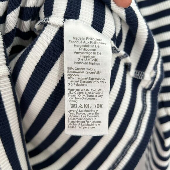 J. CREW Navy Blue White Striped Ribbed Stretch Cotton Square Neck Shirt Medium - Picture 7 of 7